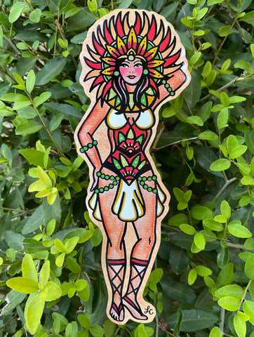 Traditional Tattoo Aztec Pinup Vinyl Sticker Decal