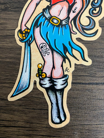 Traditional Tattoo Pirate Pinup Vinyl Sticker Decal