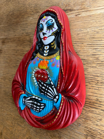 Day of the Dead Virgin Mary Wall Hanging Bust Sculpture
