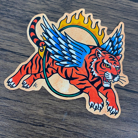 Traditional Tattoo Winged Flying Tiger Vinyl Sticker Decal
