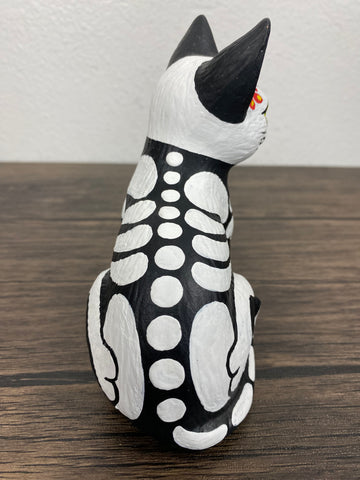 Day of the Dead Skeleton CAT Ceramic Dia de los Muertos 5” Statue Figurine with Sacred Heart
