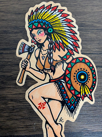 Traditional Tattoo Native American Indian Warrior Girl Pinup Vinyl Sticker Decal