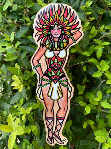 Traditional Tattoo Aztec Pinup Vinyl Sticker Decal