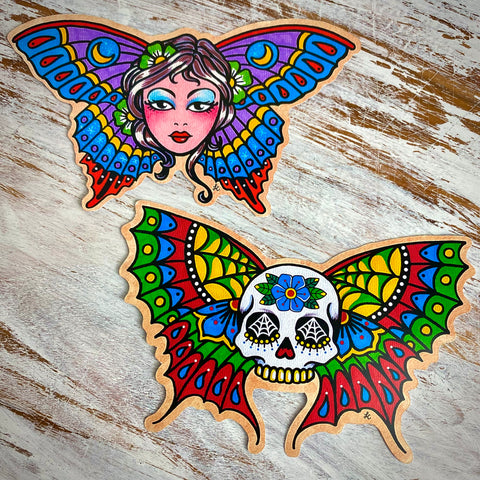 Traditional Tattoo Sugar Skull Butterfly Beauty Sticker Decals