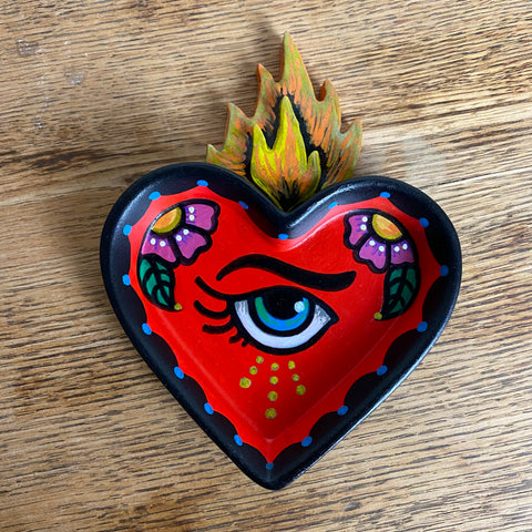 Hand Painted Sacred Heart Jewelry Dish Tray Folk Art