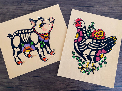 Day of the Dead Chicken Mexican Folk Art Print