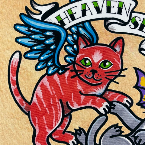 Traditional Tattoo "Heaven Sent, Hell Bent" Cat Art Print