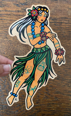 Traditional Tattoo Hula Girl Pinup Tiki Vinyl Sticker Decal