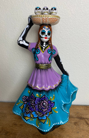 Day of the Dead Woman with Sugar Skulls Ceramic Dia de los Muertos 15” Statue Figure