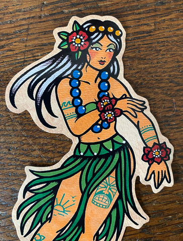 Traditional Tattoo Hula Girl Pinup Tiki Vinyl Sticker Decal