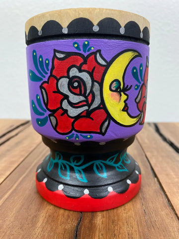 Folk Art Moon Wood Mortar And Pestle