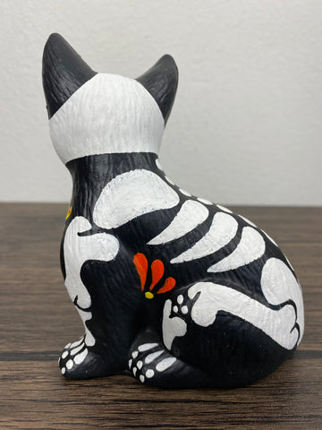 Day of the Dead Skeleton CAT Ceramic Dia de los Muertos 5” Statue Figurine with Sacred Heart
