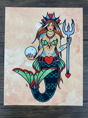 "Queen Of Hearts" Mermaid Traditional Tattoo Art Print