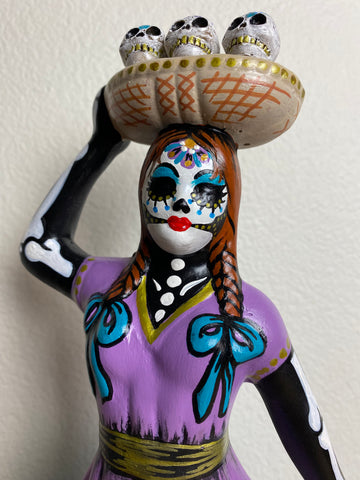 Day of the Dead Woman with Sugar Skulls Ceramic Dia de los Muertos 15” Statue Figure