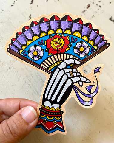 Day of the Dead La Catrina Skeleton Hand with Fan Sticker Decal