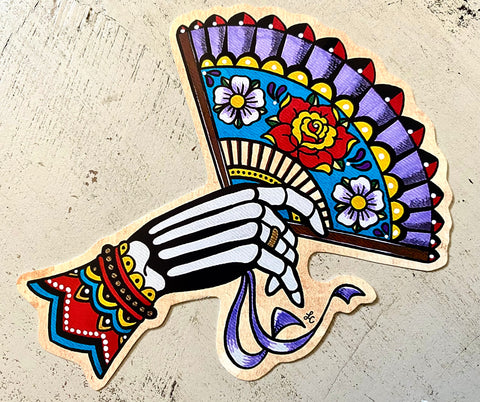 Day of the Dead La Catrina Skeleton Hand with Fan Sticker Decal