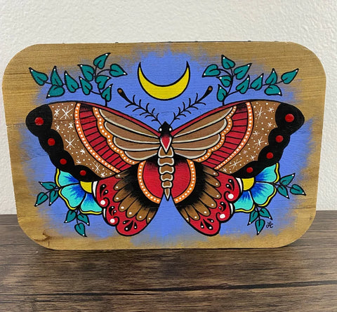 Traditional Tattoo Moth Wood Altar Table
