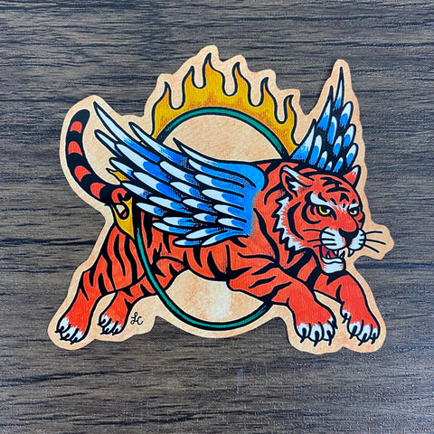 Traditional Tattoo Winged Flying Tiger Vinyl Sticker Decal