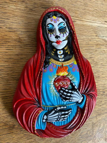 Day of the Dead Virgin Mary Wall Hanging Bust Sculpture