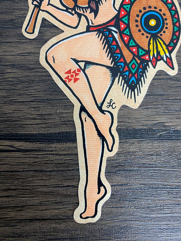 Traditional Tattoo Native American Indian Warrior Girl Pinup Vinyl Sticker Decal
