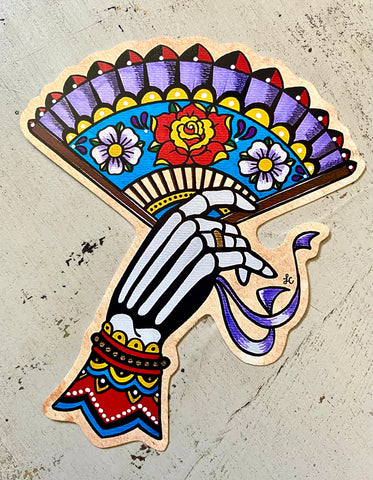 Day of the Dead La Catrina Skeleton Hand with Fan Sticker Decal