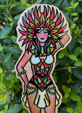 Traditional Tattoo Aztec Pinup Vinyl Sticker Decal