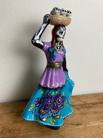 Day of the Dead Woman with Sugar Skulls Ceramic Dia de los Muertos 15” Statue Figure