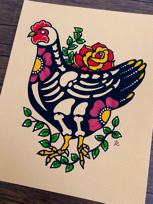 Day of the Dead Chicken Mexican Folk Art Print