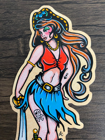 Traditional Tattoo Pirate Pinup Vinyl Sticker Decal