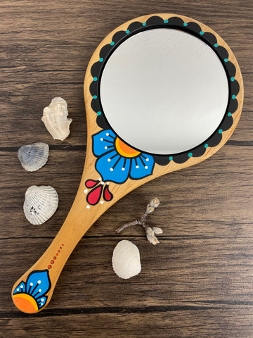 Mermaid and Mercat Tattoo Art Wood Hand Mirror
