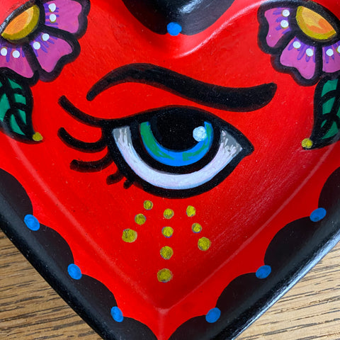 Hand Painted Sacred Heart Jewelry Dish Tray Folk Art