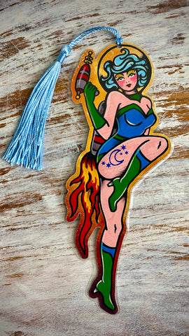 Space Pinup Girl with Rocket Pack Sci-Fi Traditional Tattoo Bookmark
