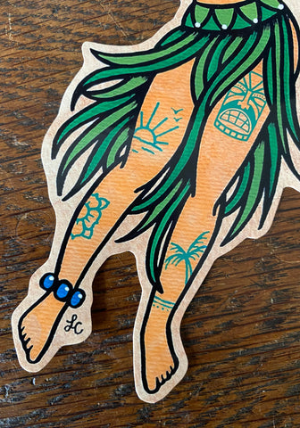 Traditional Tattoo Hula Girl Pinup Tiki Vinyl Sticker Decal