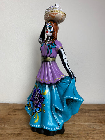 Day of the Dead Woman with Sugar Skulls Ceramic Dia de los Muertos 15” Statue Figure