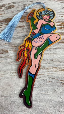 Space Pinup Girl with Rocket Pack Sci-Fi Traditional Tattoo Bookmark