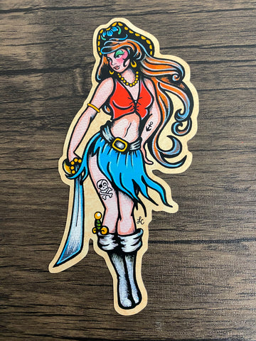Traditional Tattoo Pirate Pinup Vinyl Sticker Decal