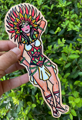Traditional Tattoo Aztec Pinup Vinyl Sticker Decal