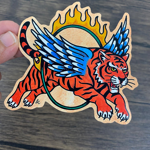 Traditional Tattoo Winged Flying Tiger Vinyl Sticker Decal