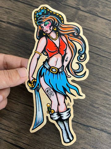 Traditional Tattoo Pirate Pinup Vinyl Sticker Decal