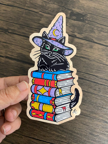 Traditional Tattoo Witch Black Cat Magical Book Vinyl Sticker Decal