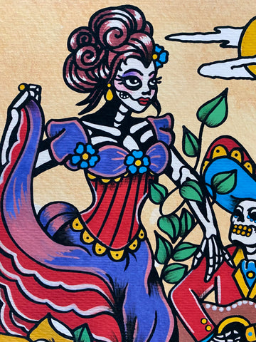"Moonlight Serenade" Dia De Los Muertos Romantic Couple Art Print