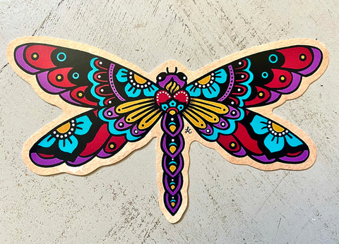 Sacred Heart Dragonfly Tattoo Mexican Folk Art Sticker Decal