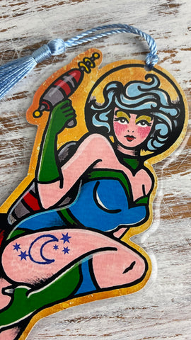 Space Pinup Girl with Rocket Pack Sci-Fi Traditional Tattoo Bookmark