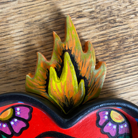 Hand Painted Sacred Heart Jewelry Dish Tray Folk Art