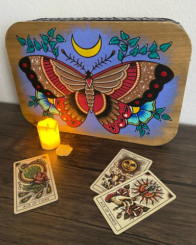 Traditional Tattoo Moth Wood Altar Table