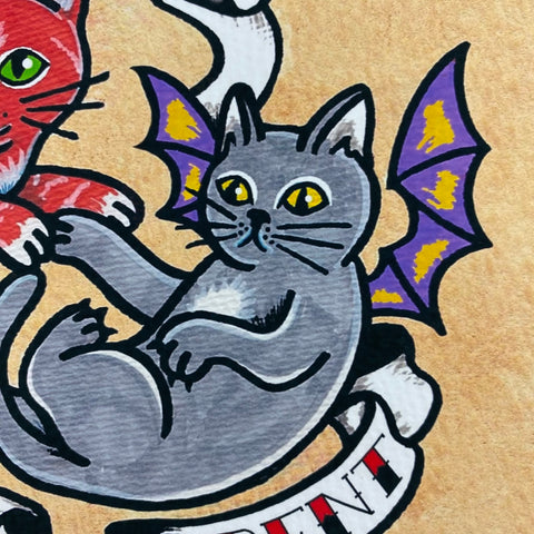 Traditional Tattoo "Heaven Sent, Hell Bent" Cat Art Print
