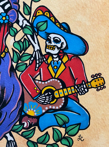 "Moonlight Serenade" Dia De Los Muertos Romantic Couple Art Print