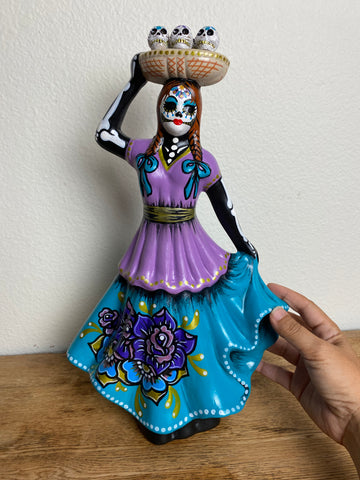 Day of the Dead Woman with Sugar Skulls Ceramic Dia de los Muertos 15” Statue Figure