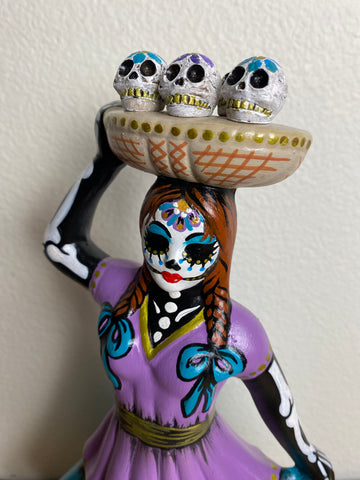 Day of the Dead Woman with Sugar Skulls Ceramic Dia de los Muertos 15” Statue Figure