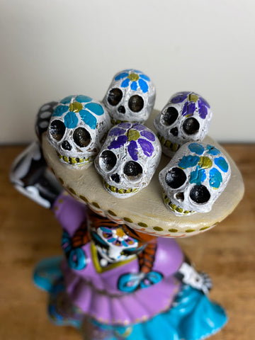 Day of the Dead Woman with Sugar Skulls Ceramic Dia de los Muertos 15” Statue Figure